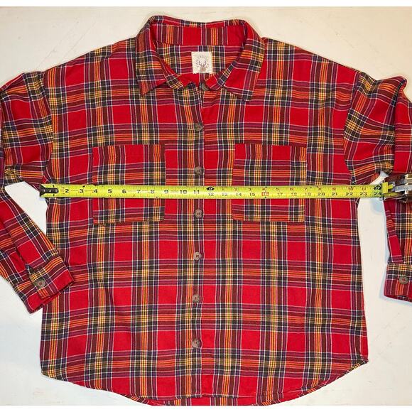 Fantastic Fawn Red Plaid Button Down Shirt Women’s Sm Soft Flannel Double Pocket - Picture 5 of 11